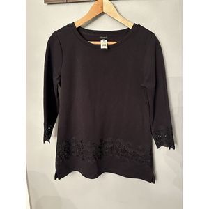 Talbots Lace Trim 3/4‎ Sleeve Crewneck Pullover Blouse Cotton Blend Women's S